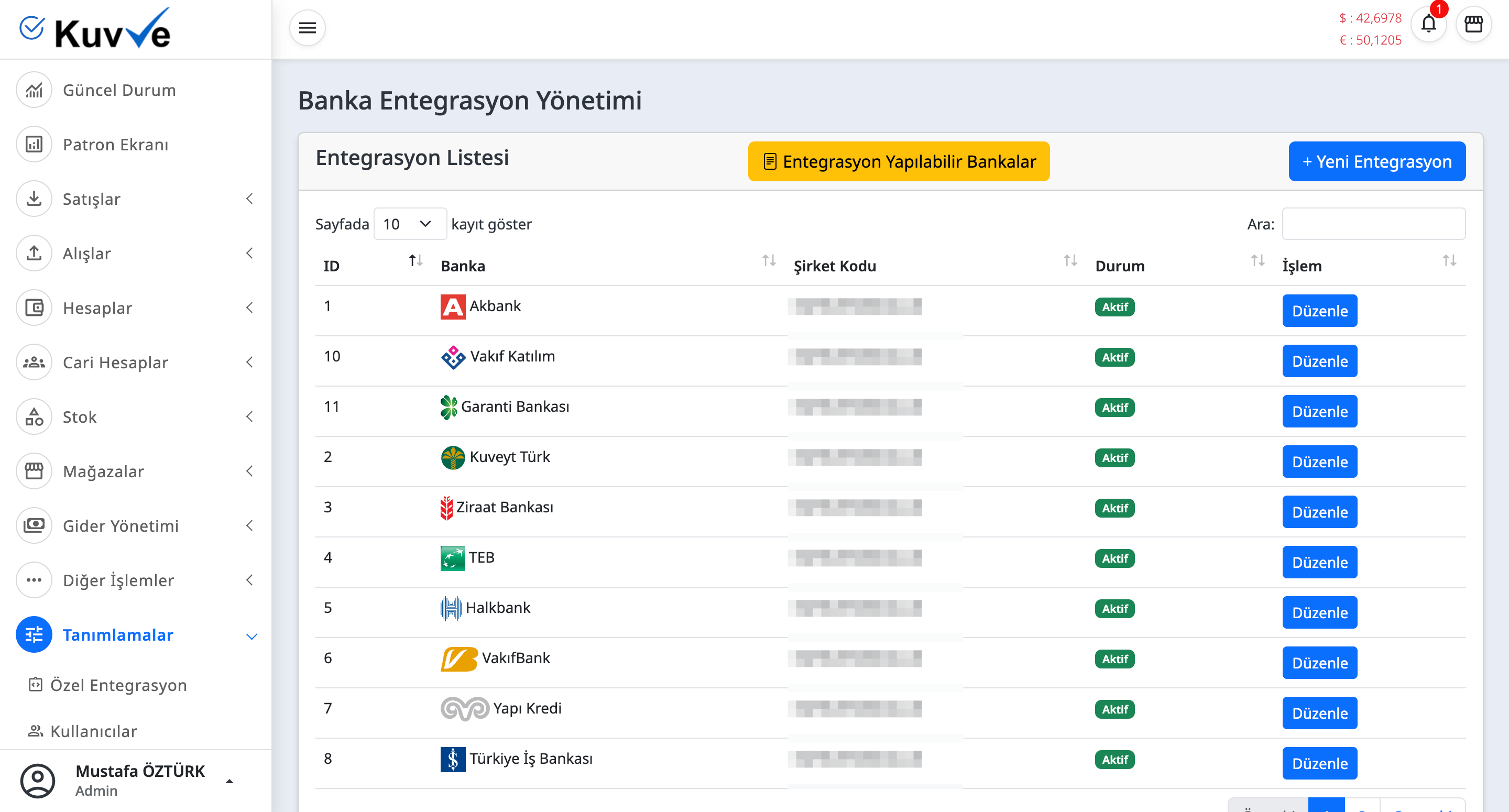 Banka Entegrasyonu ekran goruntusu 1