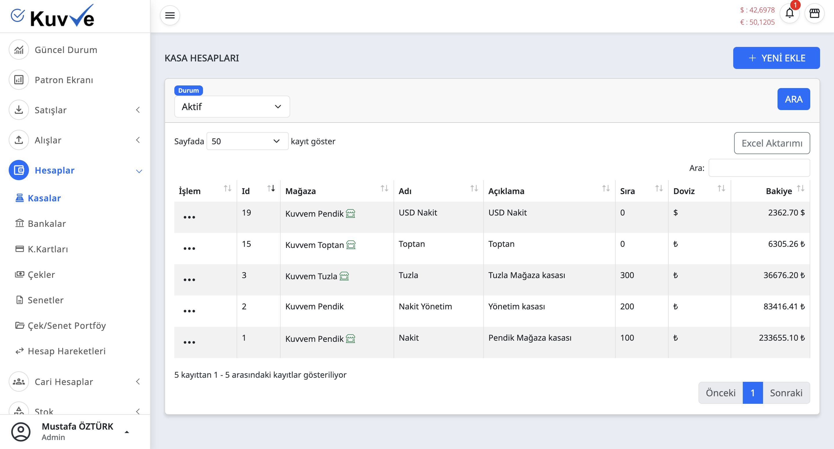 Kasa/Hesap ekran goruntusu 1