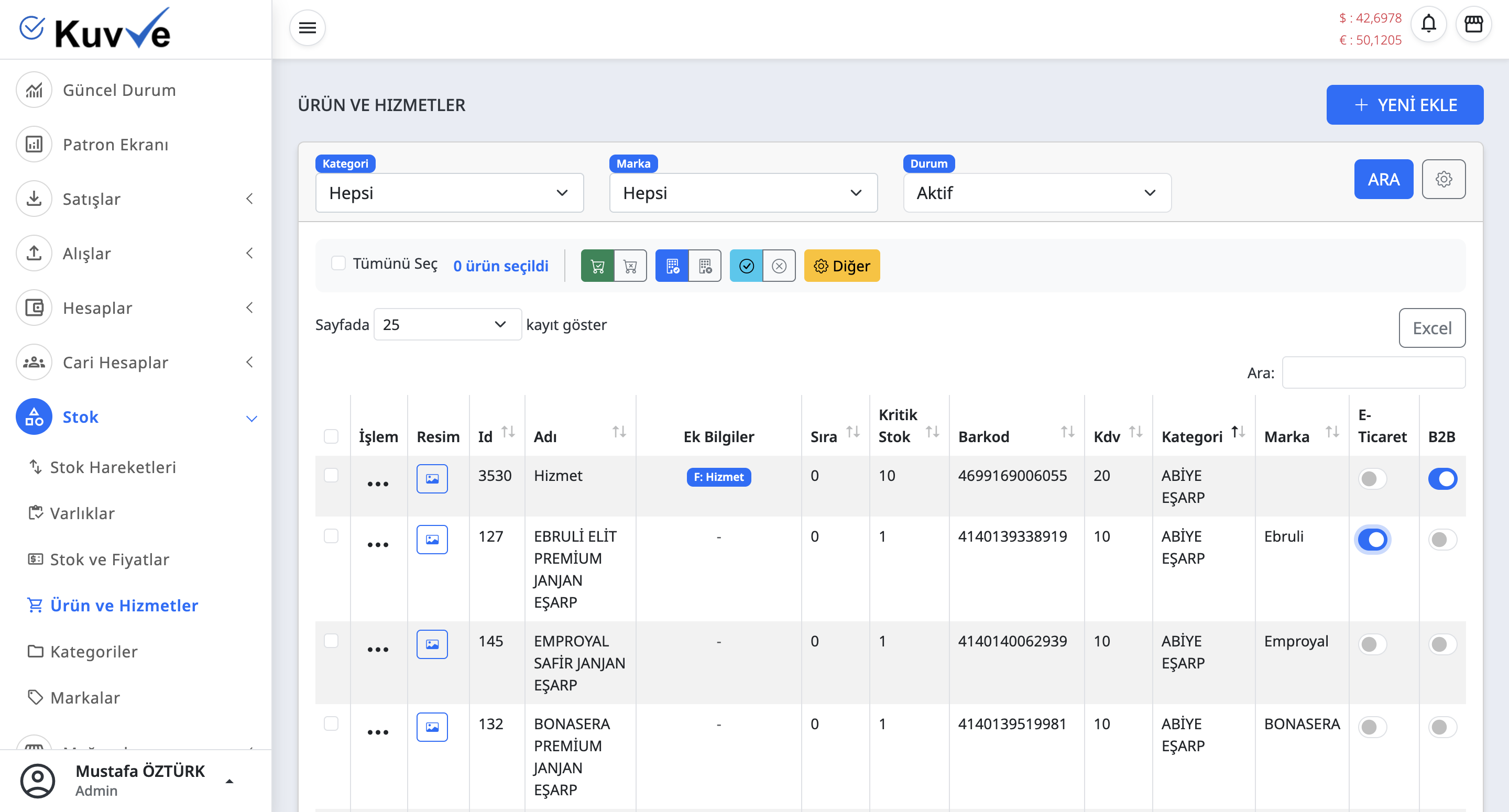 Ürün/Stok Yönetimi ekran goruntusu 2
